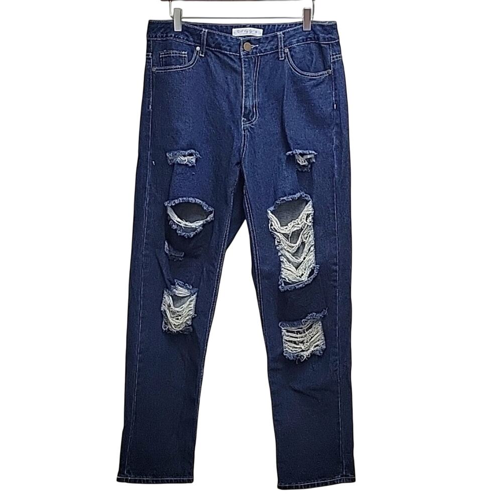 Curvy Girl by Ashley Stewart Distressed Jeans High Rise Straight Leg Size 14